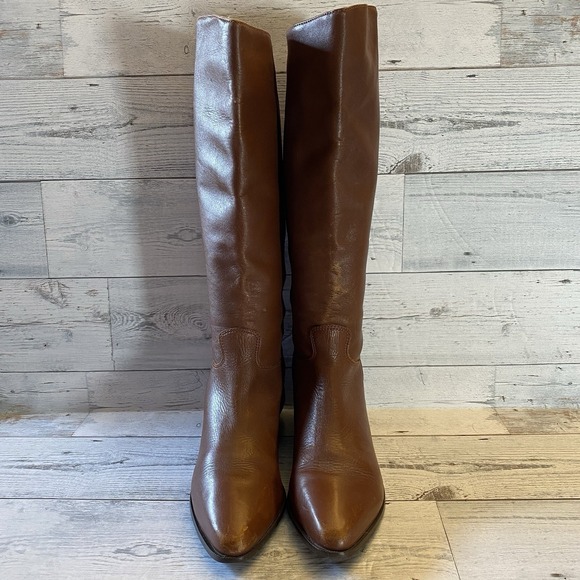 White Mountain Boots Womens 8.5 Brown Leather Pointed Riding Buckle Strap Tall - Picture 2 of 16